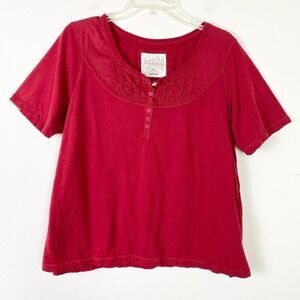 Avenue Vintage Henley Red Lace Pintucked Tshirt Size 14/16